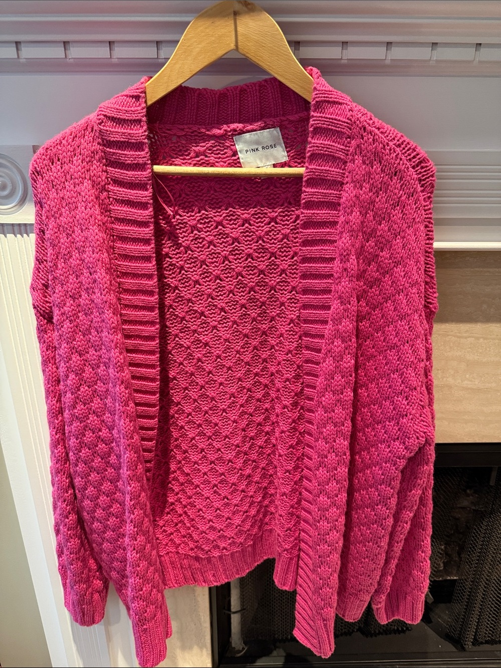 Pink Rose Vibrant Hot Pink Open-Front Knit Cardigan